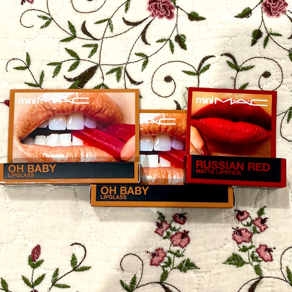 MAC  OH BANY LIPGLASS AND RUSSIAN RED MATE LIPSTICK
